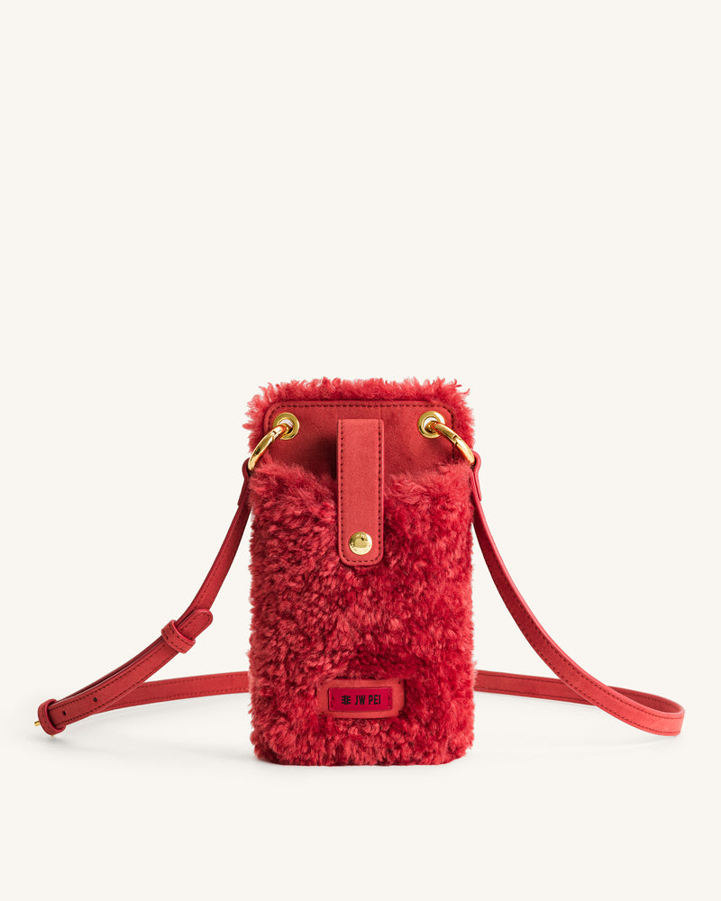 Aylin Faux Fur And Suede Phone Bag - Magenta