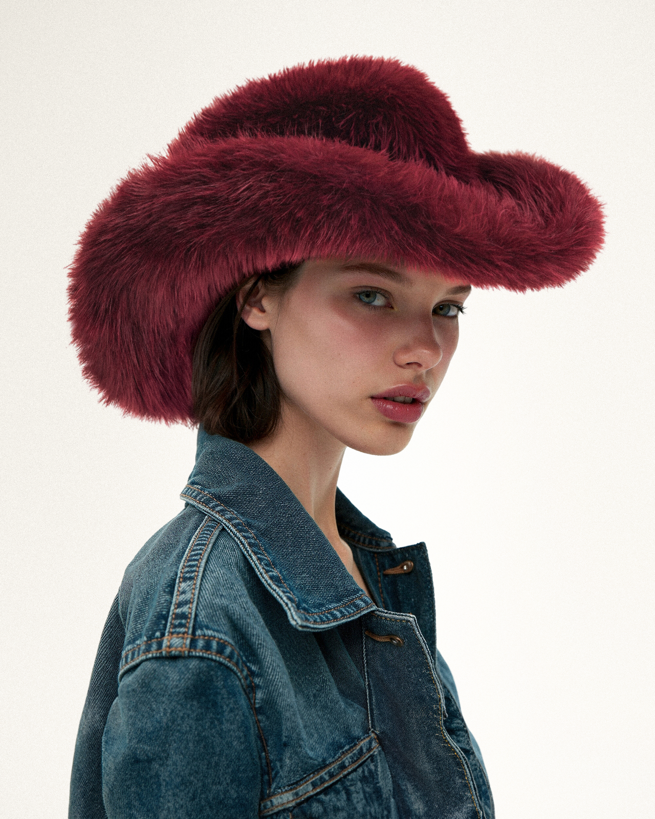 Elora Faux Fur Cowboy Hat - Burgundy