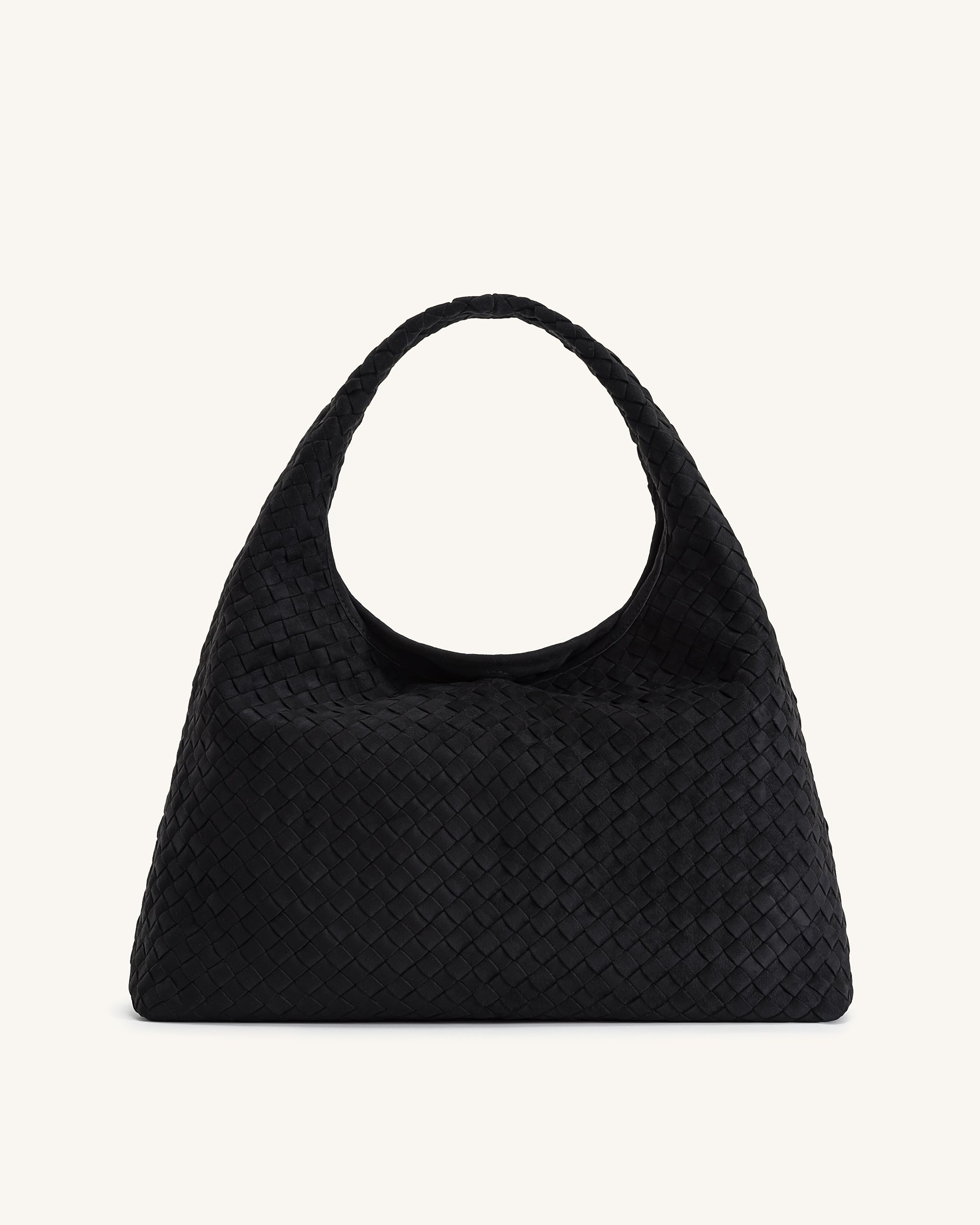 Iaura Faux Suede Woven Shoulder Bag - Black