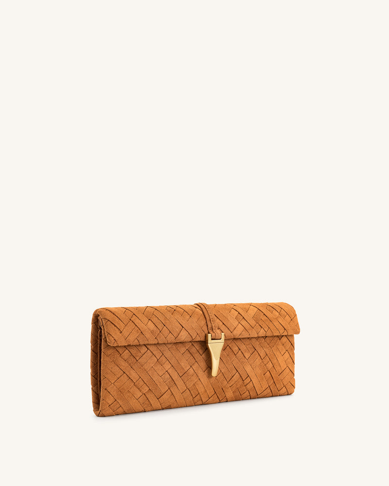 Zaria Woven Clutch - Brown