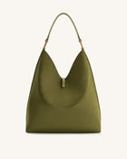 Aria Faux Suede Shoulder Bag - Dark Olive