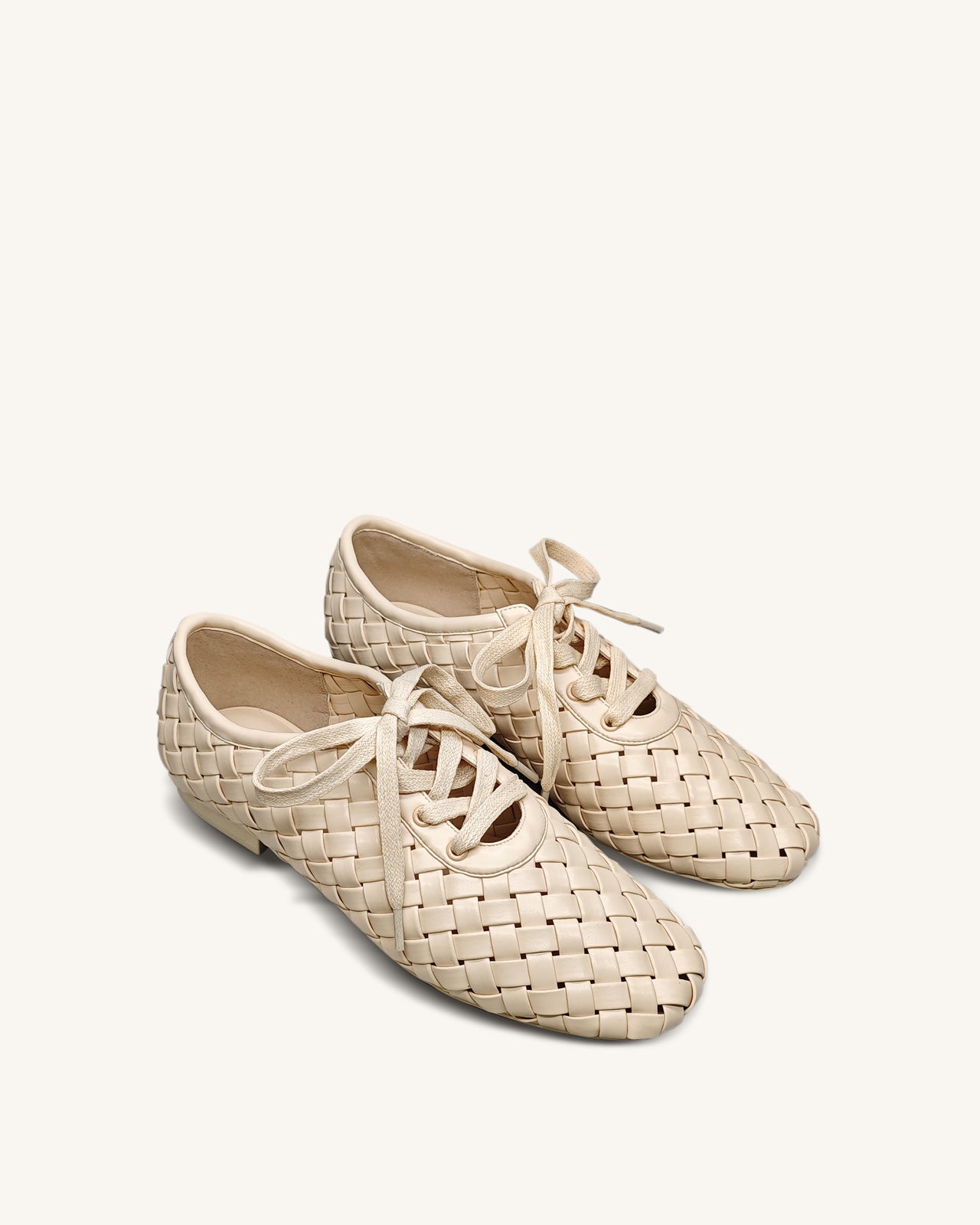 Kayla Weave Strap Flat Shoes - Beige