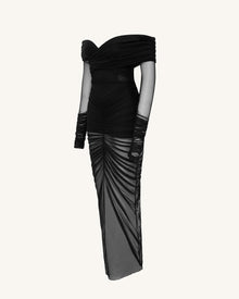 Emily Elegant Off-Shoulder Ruched Gown - Black