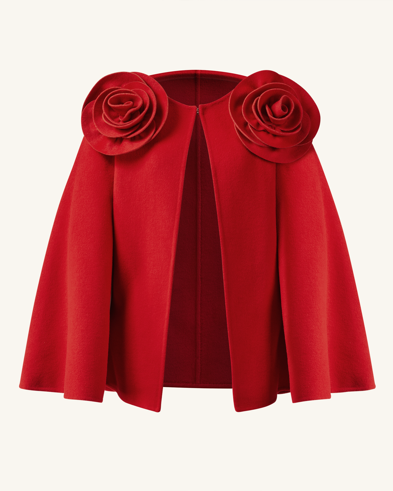 Clara Floral Applique Cape Coat - Red