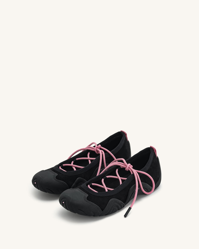 Caitlin Lace-up Ballerina Sneakers  - Black