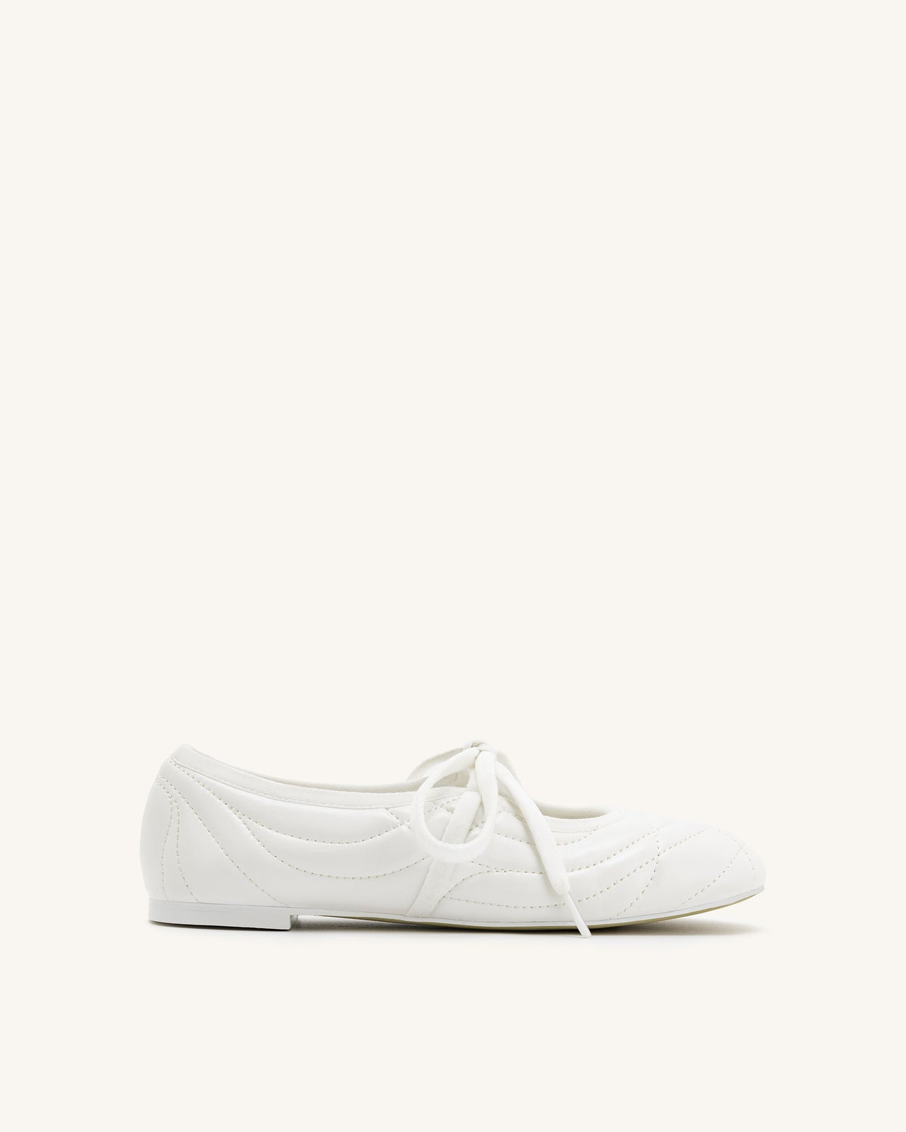Erika Topstitching lace-up ballet Flats- White