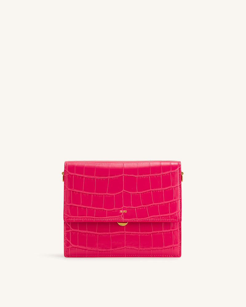 Mini Flap Crossbody - Magenta Croc