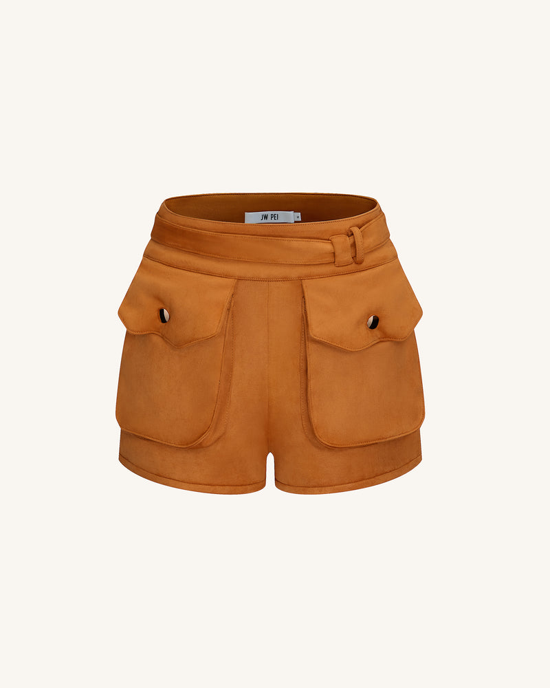 Abigail High-Waisted Utility Shorts - Brown