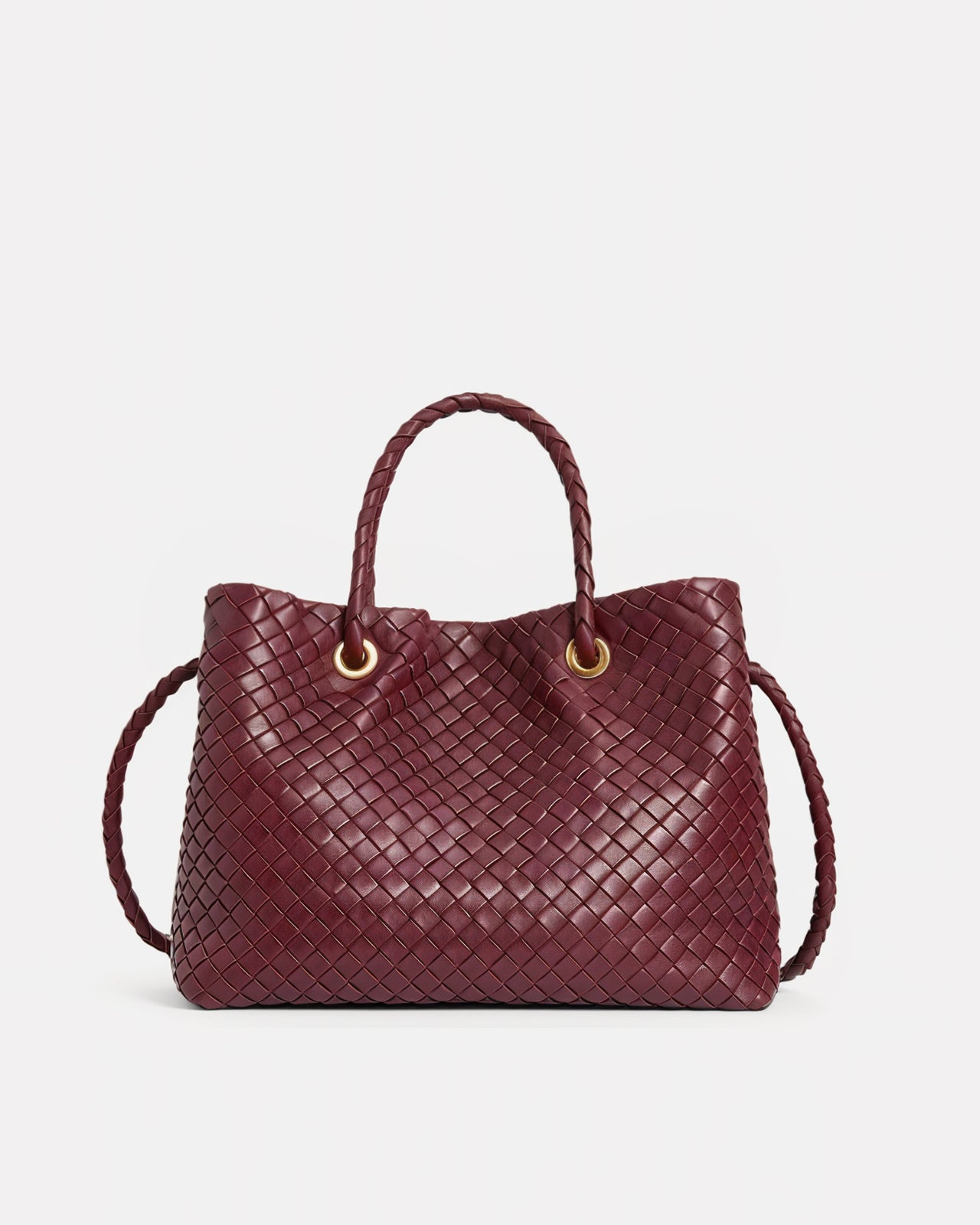 Gabriella Woven Leather Tote Bag - Burgundy