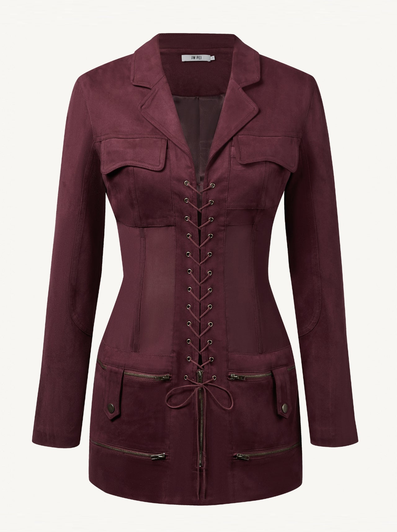 Faux Suede Corset Jacket Mini Dress - Claret