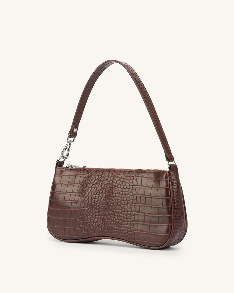 Eva Shoulder Handbag - Brown Croc