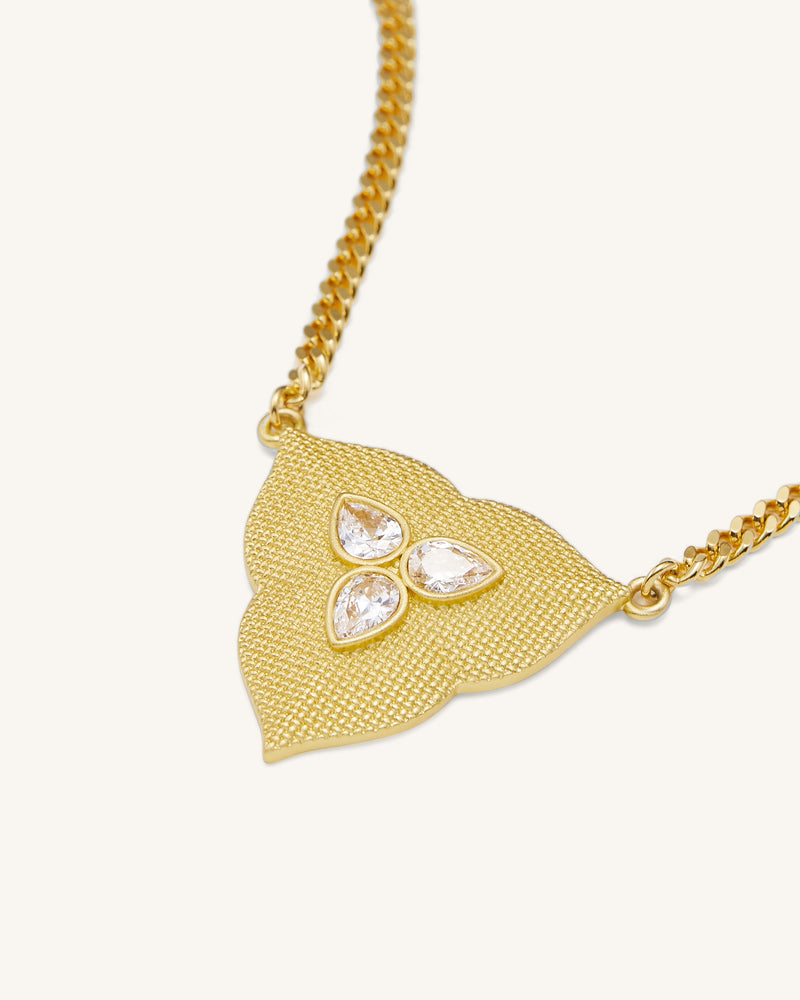 Leaf Pendant Necklace - 18ct Gold Plated & White Zircon